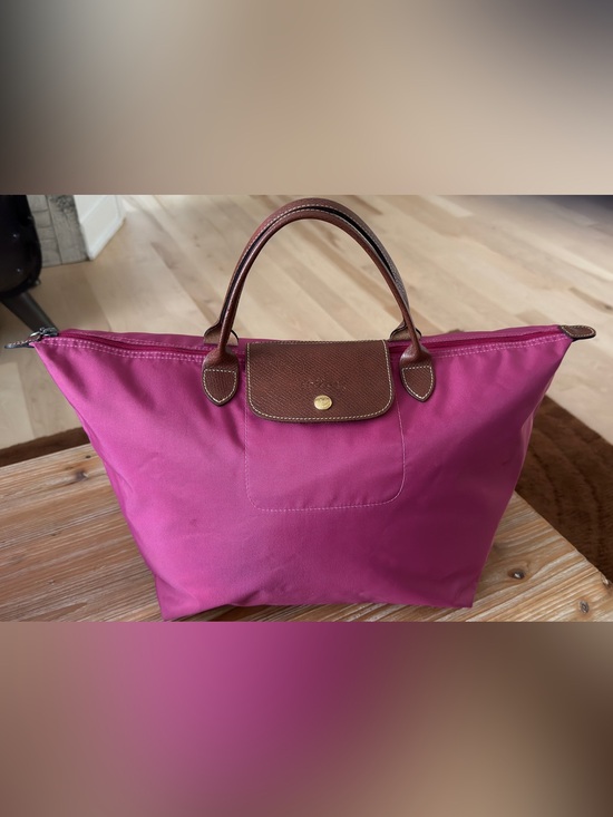 Longchamp Handbags - Longchamp Pink Nylon Tote with Brown Leather Trim